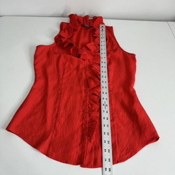 Armani Exchange Blouse Womens Medium Red 100% Silk Ruffle Button Top Y2K Fairy - Picture 11 of 12